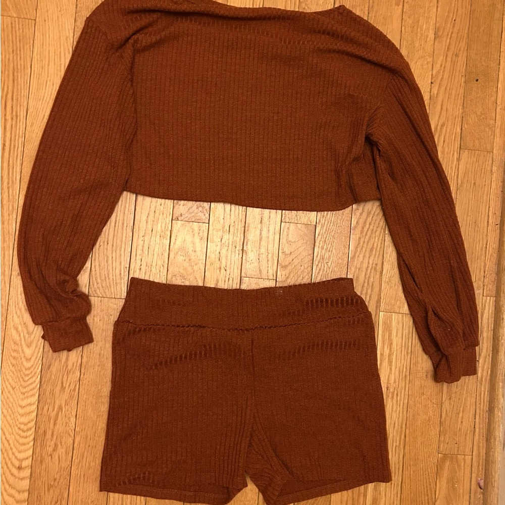 Rust Ribbed Slinky Lounge Set Size L
